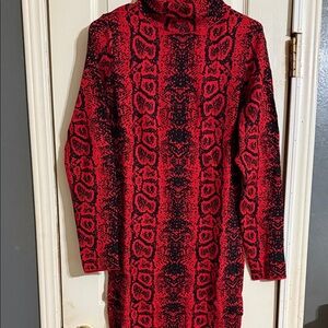 Red and Black Long Sleeve Sweater Dress